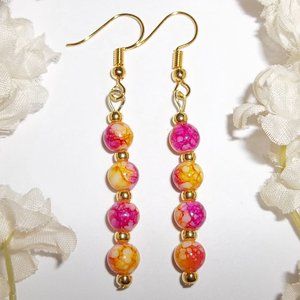 Pink Yellow Gold Earrings Long Funky Set NWT 5131